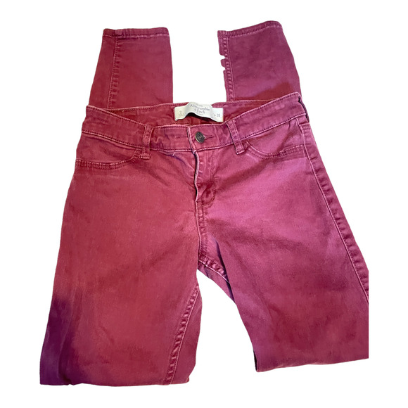 Abercrombie & Fitch Maroon Skinny Jeans Burgundy Low Rise Women's Size 2 / 26 - Picture 3 of 8